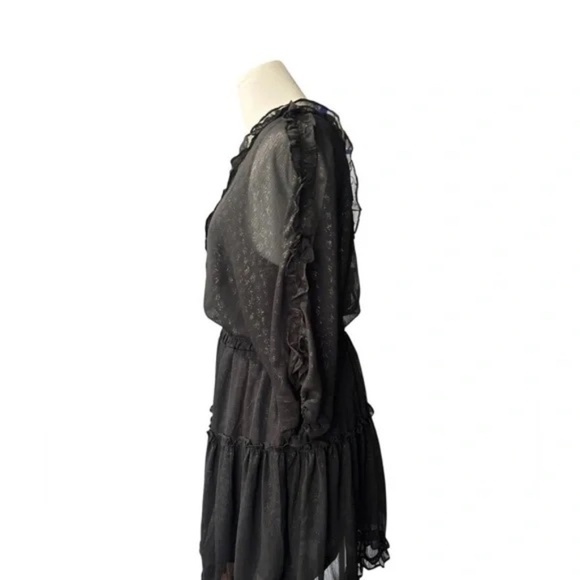 LOVESTITCH - Boho Black Midi Sheer dress with Gold Accents in Sz Small - Picture 4 of 7